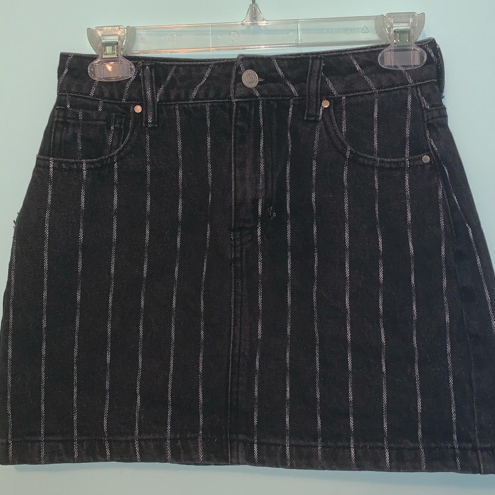 striped jean miniskirt